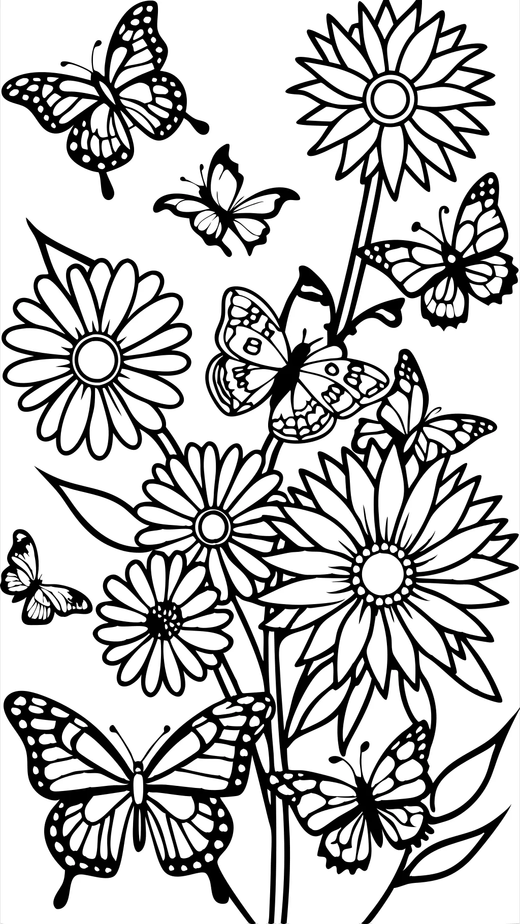 pages à colorier de papillon et de fleurs